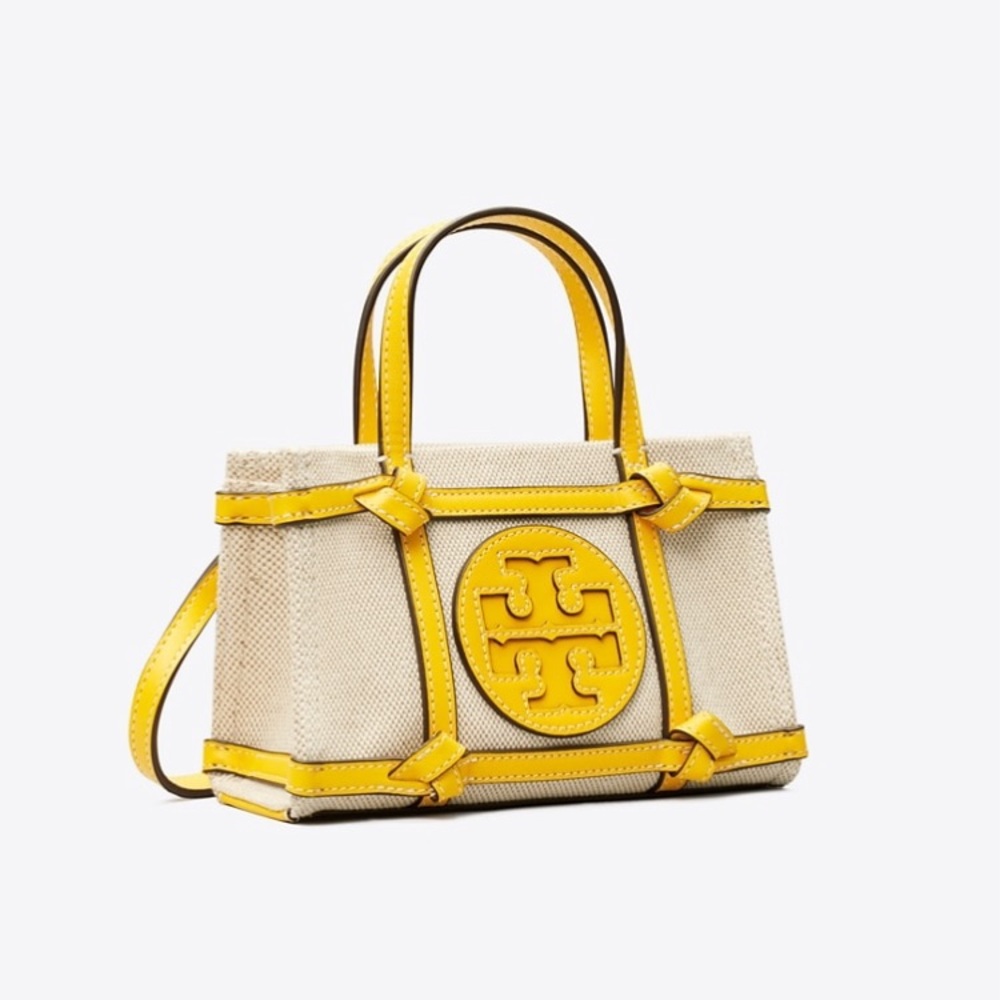Tory Burch Ella Canvas Quadrant Knot Micro Mini Tote- Goldfinch